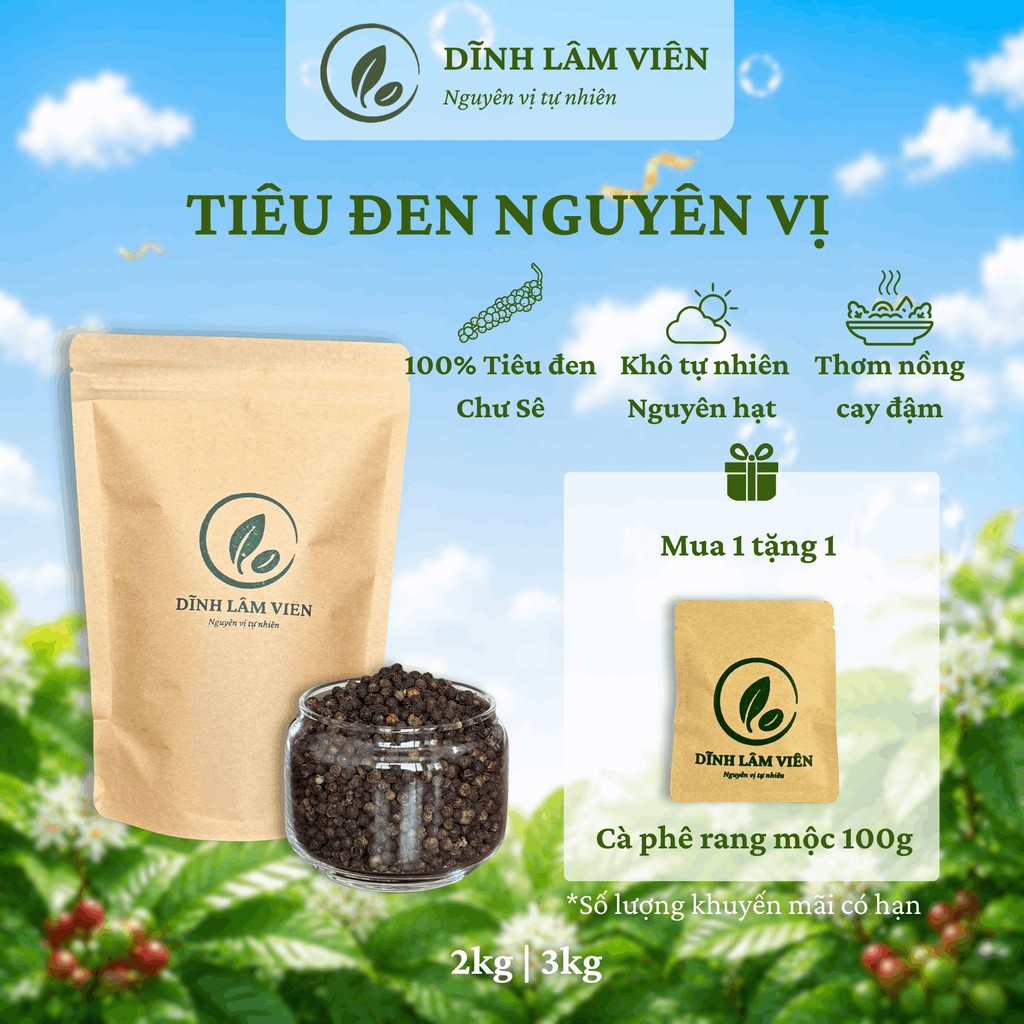 Tiêu đen Chư Sê nguyên hạt khô tự nhiên nguyên vị cay thơm 2-3kg | Dĩnh Lâm Viên