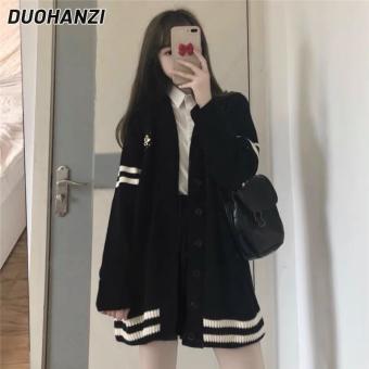 Duohanzi áo áo len đen Retro Nhật Bản 2023 Áo Áo cardigan dệt kim mới