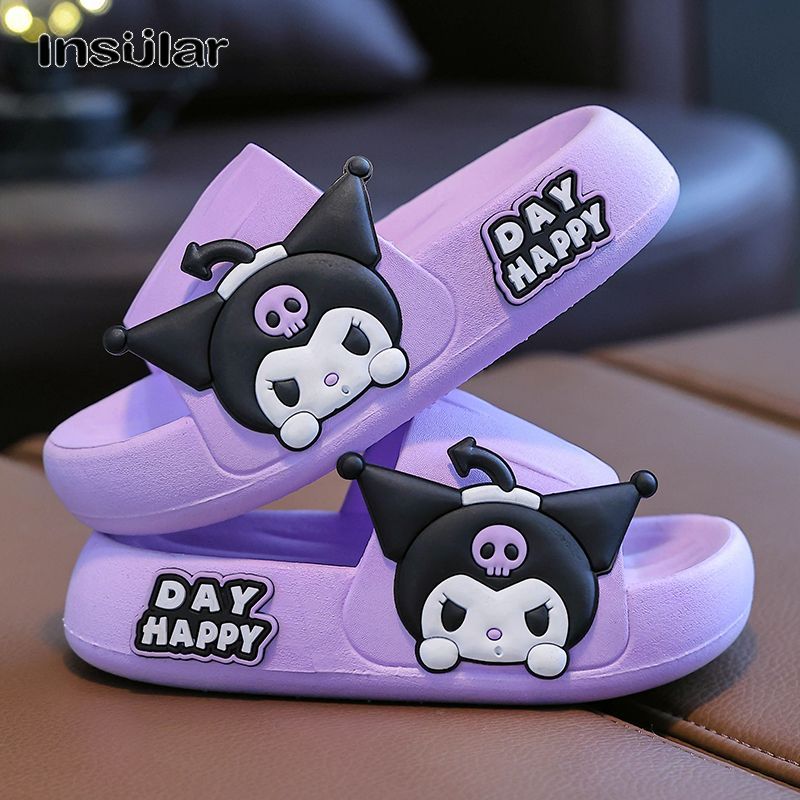 HOBIBEAR Children's slippers Summer new cute cartoon Kuromi girls slippers PVC girls non-slip bathroom slippers Soft and comfortable ราคา 128 บาท*ส่งฟรี