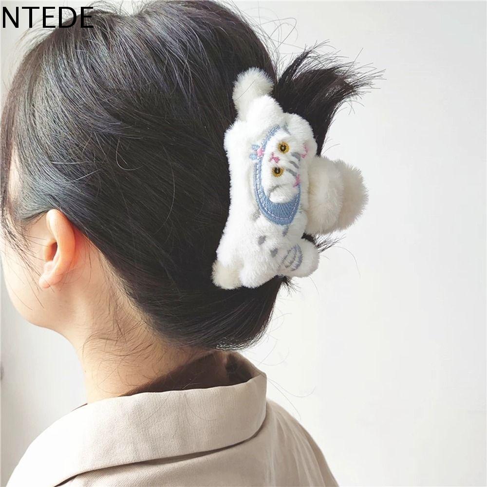 NTEDE Ins Sáng Tạo Kẹp tóc nữ Mũ động vật Kích thước lớn Kẹp tóc hoạt hình Kẹp cá mập cho nữ Kẹp tóc Hàn Quốc Sang trọng Móng vuốt lông mèo