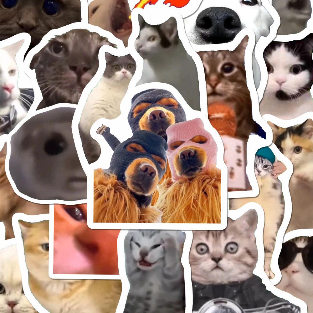 100Pcs Funny Cat Meme Stickers Creative GIF Sticker Waterproof Cartoon Doodle Decals Stickers for Luggage Laptop