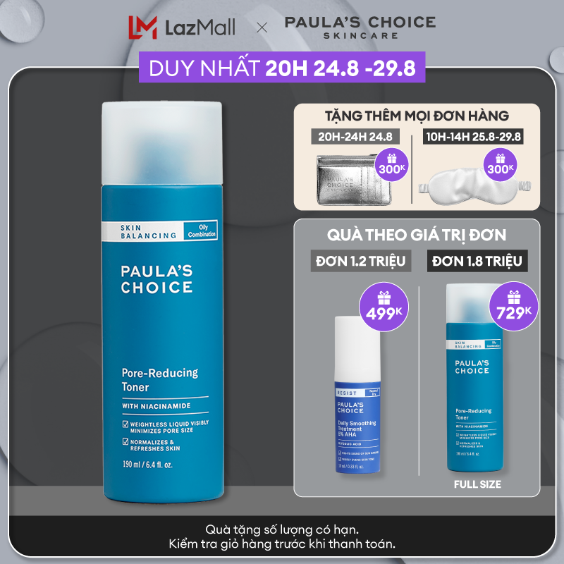 Nước hoa hồng Cân Bằng độ ẩm và Điều Chỉnh Lỗ Chân Lông Paula’s Choice Skin Balancing Pore Reducing Toner 190ml 1350