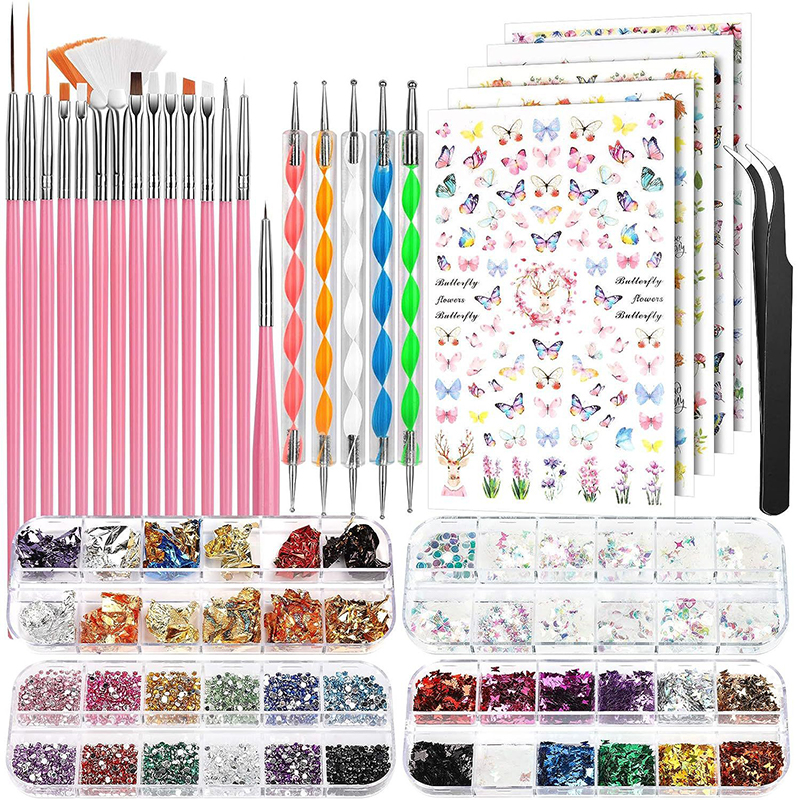 【Special price】🎀zhantengmaoyi🎀 Móng tay Kit làm móng tay Dải nghệ thuật móng tay bàn chải móng tay nghệ thuật đồ trang sức thiết lập người mới bắt đầu móng tay phụ kiện móng tay nghệ thuật đồ trang sức Set setnail công cụ nghệ thuật