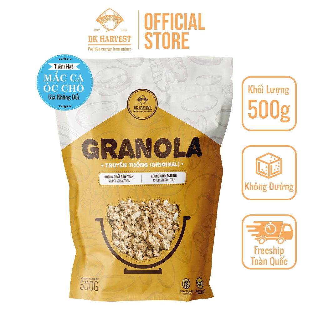 500g Ngũ Cốc Ăn Sáng Granola DK Harvest - Không Đường - Vị Truyền Thống