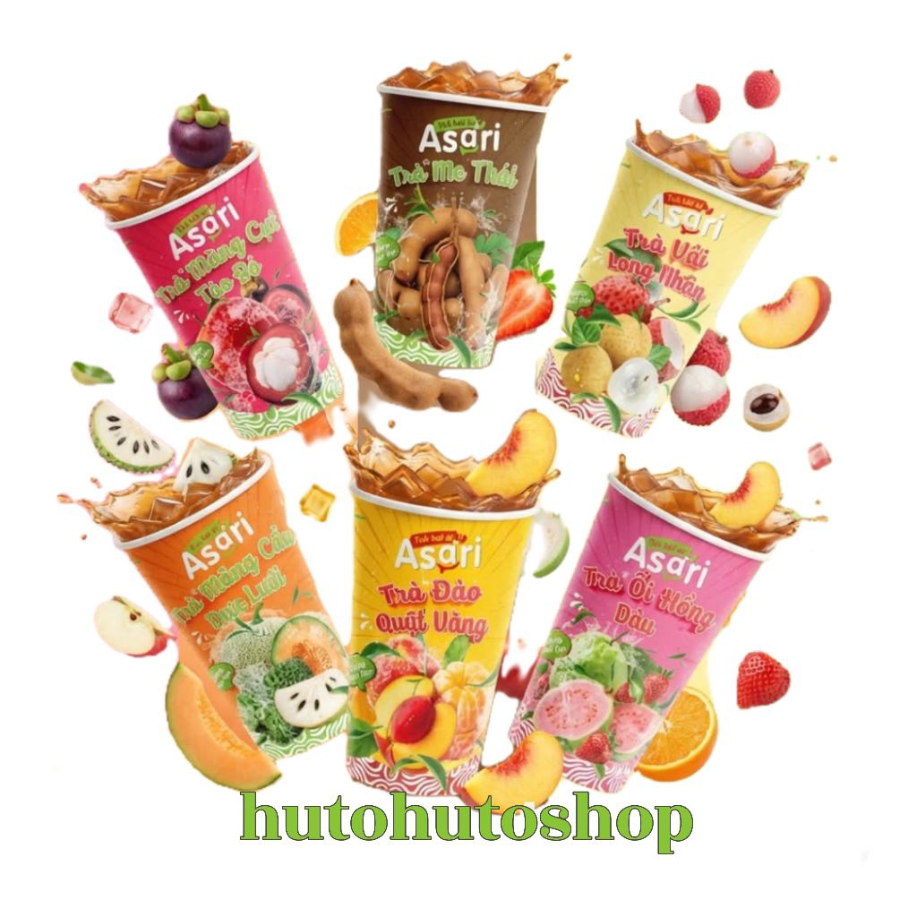 Combo 6 Ly Trà Trái Cây ASARI Có 6 Vị Kèm Thạch Dừa Thanh Mát Giải Nhiệt