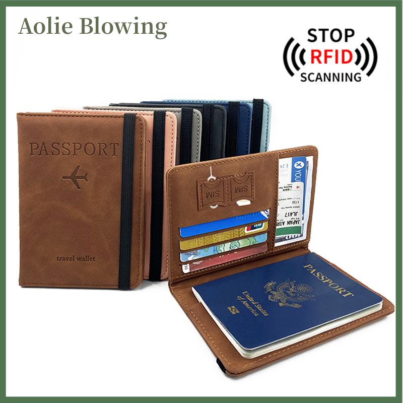 Aolie Phụ Nữ Người Đàn Ông Rfid Kinh Doanh Cổ Điển Hộ Chiếu Bao Gồm Chủ Đa-Chức Năng ID Thẻ Ngân Hàng PU Ví Da Trường Hợp Du Lịch Phụ Kiện