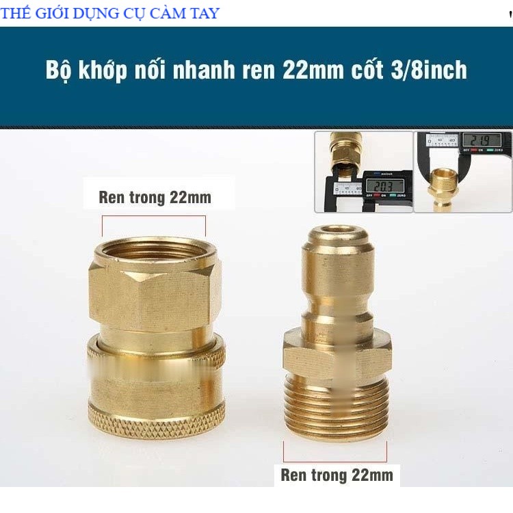 [CAO CẤP] Bộ khớp nối nhanh đầu ra dùng cho máy rửa xe công nghiệp đầu ren 22mm cốt 3/8inch - CHẤT LƯỢNG . THẾ GIỚI DỤNG CỤ CẦM TAY GIÁ SĨ