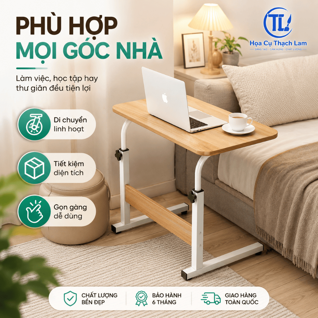 [Tặng kèm máy tính] Bàn Nâng Hạ Cạnh Giường Đa Năng kích thước 60x40x90, Bàn Laptop Có Bánh Xe