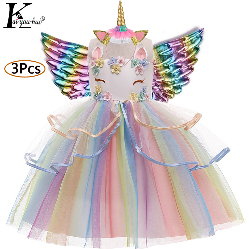 ZZOOI Unicorn Kids Dresses For Girls Baby Child Costume Birthday Wedding Evening Ball Gown Carnival Easter Christmas Vestidos 3 7 10 Y ราคา 485 บาท*ส่งฟรี