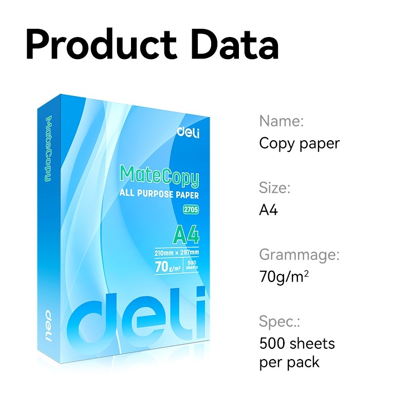 Deli Hard Copy Bond Paper High Quality Copy Paper (70g 500 Sheets) Short/A4/Long Office Supplies