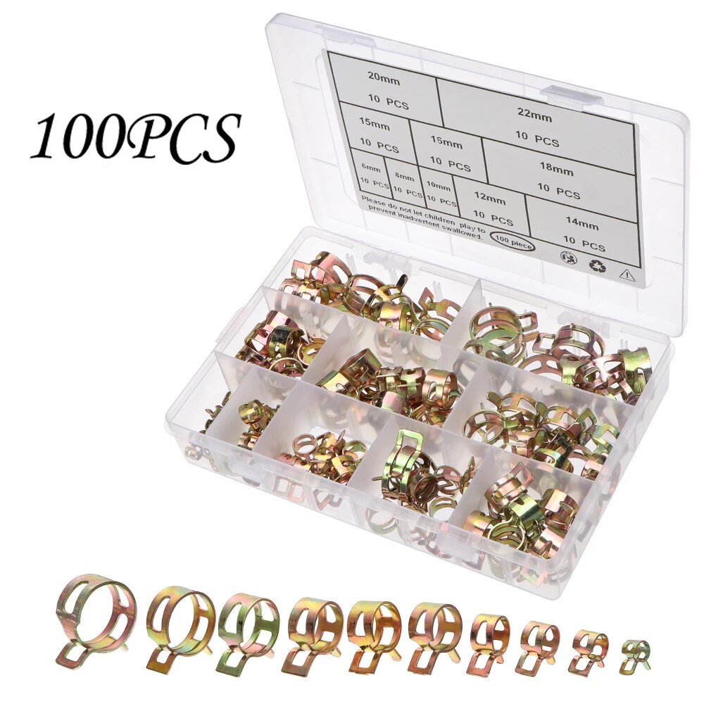 yingke New 100pcs 6-22mm Spring Band Type Fuel Vacuum Hose Silicone Pipe Tube Clamp Clip Steel Zinc Plated Clamps