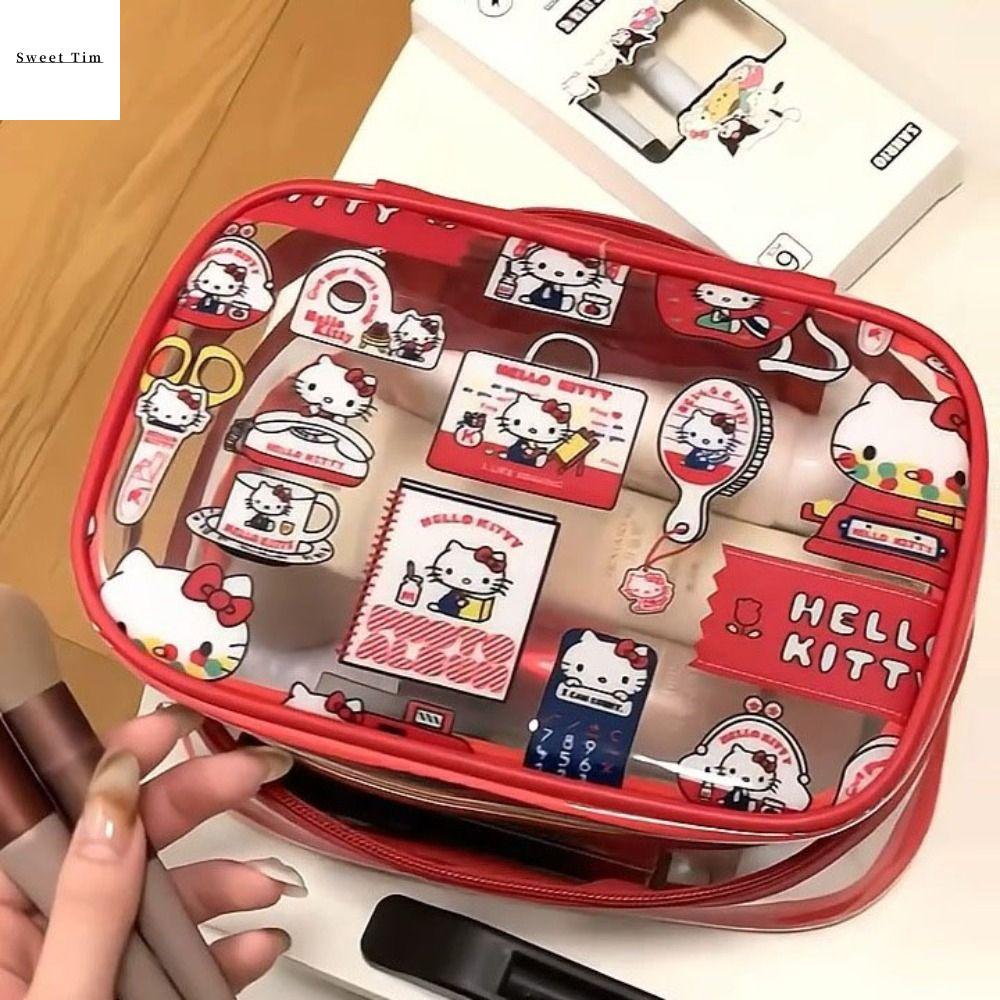 SWEET TIM กระเป๋ากันน้ำสงกรานต์ ซิปมีซิป กระเป๋าเครื่องสำอาง KT Cat กันน้ำกันน้ำได้ การ์ตูนลายการ์ตูน กระเป๋าแต่งหน้าพีวีซี แบบพกพาได้ อุปกรณ์อาบน้ำออแกไนเซอร์ ถุงซักใส หญิง/หญิง ราคา 75 บาท*ส่งฟรี