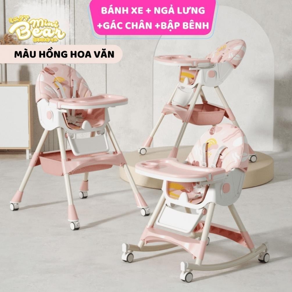 Ghế ăn và ghế bập bênh MiniBear nhập khẩu Nhật Bản Thiết kế 2 trong 1 Gấp gọn tiện lợi, hỗ trợ tập ngồi cho bé