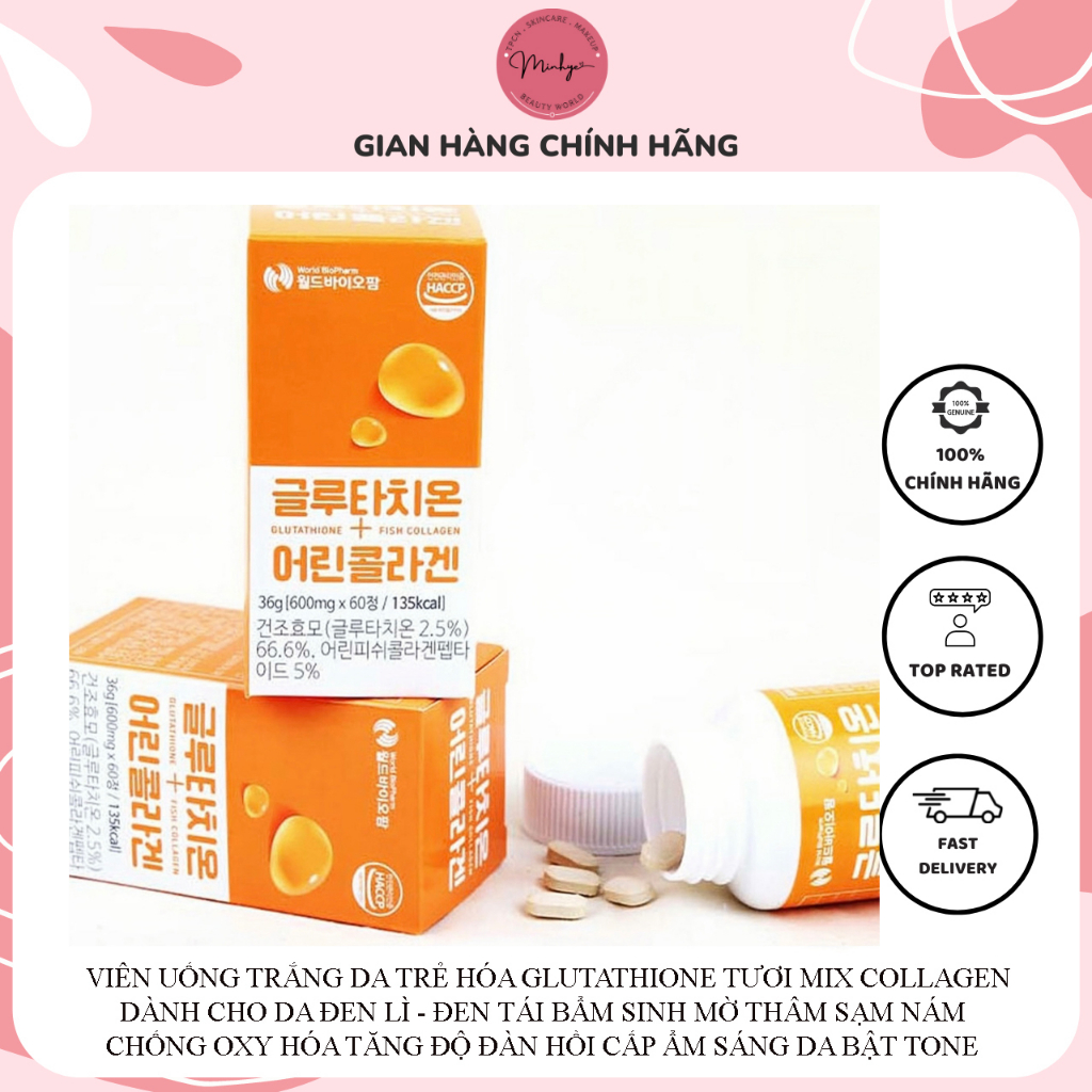 Viên Uống Trắng Da, Viên Uống Glutathion Mix Collagen Truyền Trắng Bật Tone Chống Lão Hóa Cấp Nước Làm Đầy Nếp Nhăn