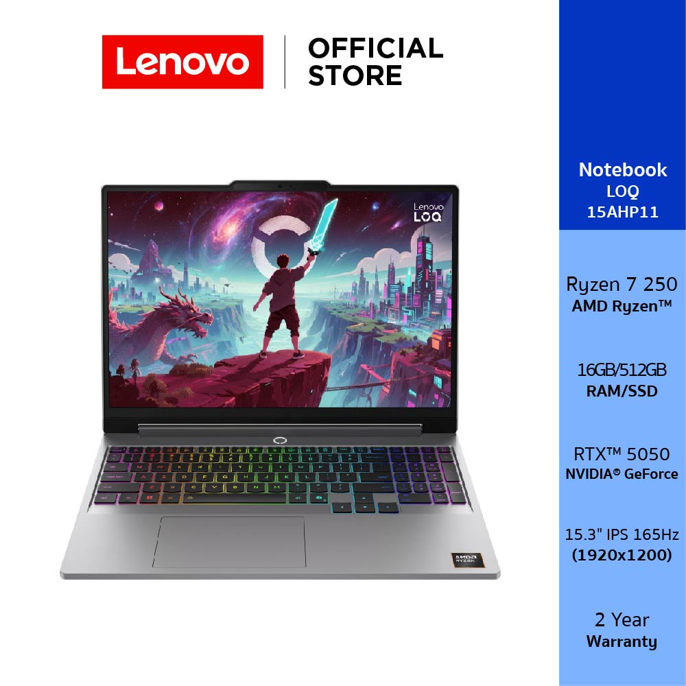 โน้ตบุ๊ก แล็ปท็อป Lenovo LOQ 15AHP11(83TN005RTA) โน้ตบุ๊ค Ryzen 7 250 RTX 5050 RAM 16GB SSD 512GB 15.3 "IPS AI-Powered Gaming PC ราคา 55,200 บาท*ส่งฟรี