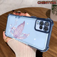 CHENYYKA Casing Hp untuk OPPO A54 Case Casing pola Kupu-kupu Kasing HP Kesing Silikon Softcase empat sudut Anti Drop Cesing