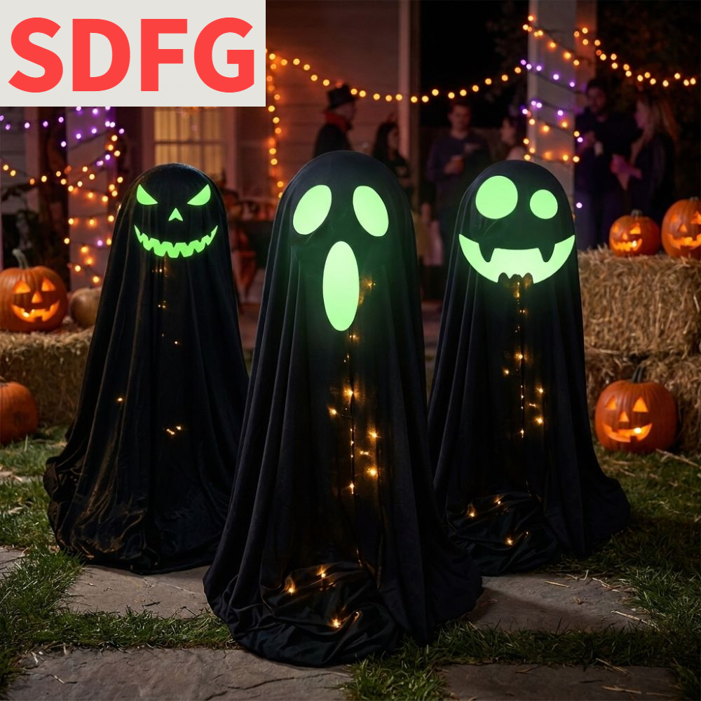 SDFG สว่างไสว ของตกแต่งผีตั้งพื้นสำหรับวันฮาโลวีน ไฟ LED แบบนุ่มนวล ปรับได้ หุ่นผีเรืองแสงสุดน่ากลัว ประกอบง่าย ไฟ ED ของตกแต่งรูปผีพร้อมไฟ อุปกรณ์จัดงานปาร์ตี้ ราคา 545 บาท*ส่งฟรี