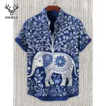 Hanlu Áo sơ mi Hawaii cổ điển thời trang ngắn in thường ngày tay ngắn áo có tay cho nam