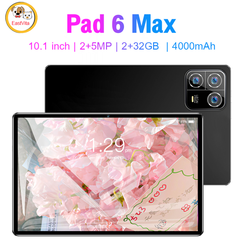 Pad6Max Tablet 10.1 Inch Tablets 2GB RAM+32GB ROM HD Touch Screen With 4000mAh Battery Dual Camera 2MP Front+5MP Rear Dual SIM WiFi Tablet Compatible For Android 7.0 System ราคา 2,417 บาท*ส่งฟรี