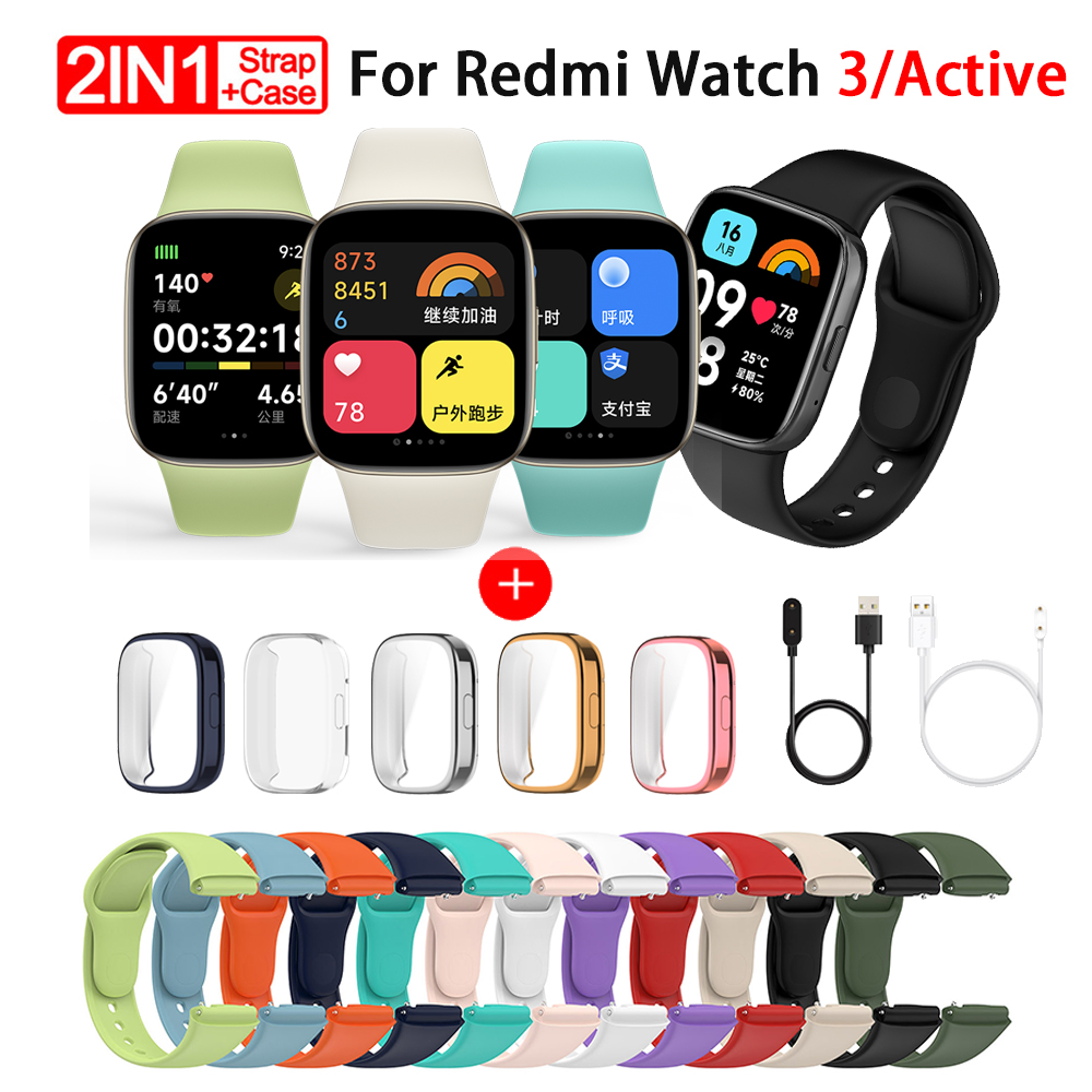 Dây đeo Silicone mềm Cho Redmi Đồng Hồ 3 Hoạt Động Phụ kiện dây đeo Thông Minh Dây đeo đồng hồ thay thế Và miếng bảo vệ màn hình Trường Hợp Dây Đeo Cổ Tay Vòng Đeo Tay Cho Redmi Đồng Hồ 3