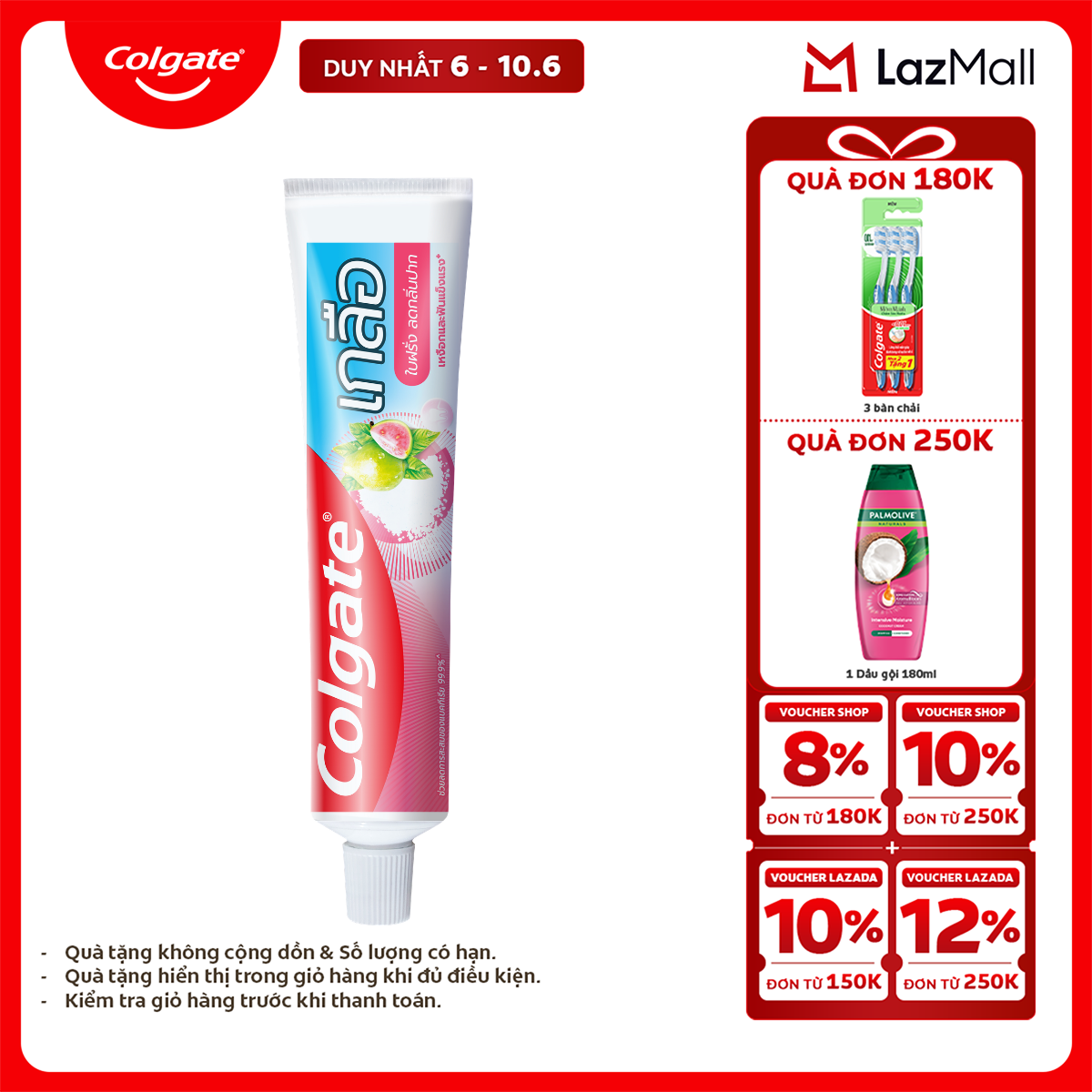 [Chỉ 6-10.6_X2 Voucher giảm 22%] Kem Đánh Răng Colgate Muối Lá Ổi Hồng giảm hôi miệng và vi khuẩn tích tụ 150g/ tuýp