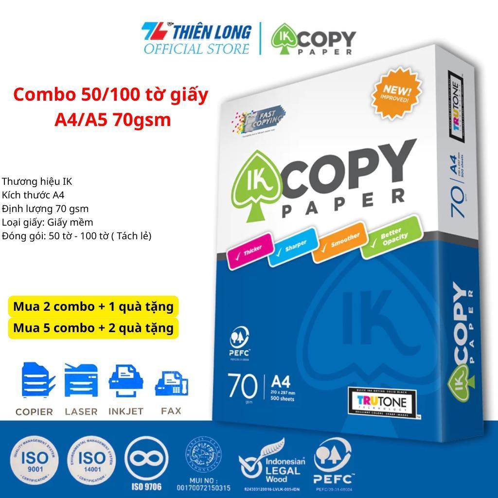 (Giấy mềm) Combo 100 tờ giấy Giấy Ik Copy A4/A5 70gsm Thiên Long ( Tách lẻ 100 tờ giấy Thiên Long 70gsm)