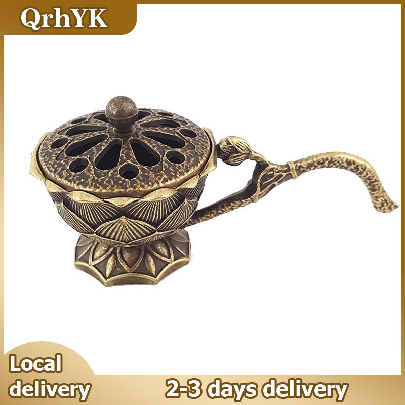 QrhYK Metal Lotus Incense Burner Bowl Incense Holder With Handle Yoga Meditation Home Decor Ancient Style Alloy Incense Burner