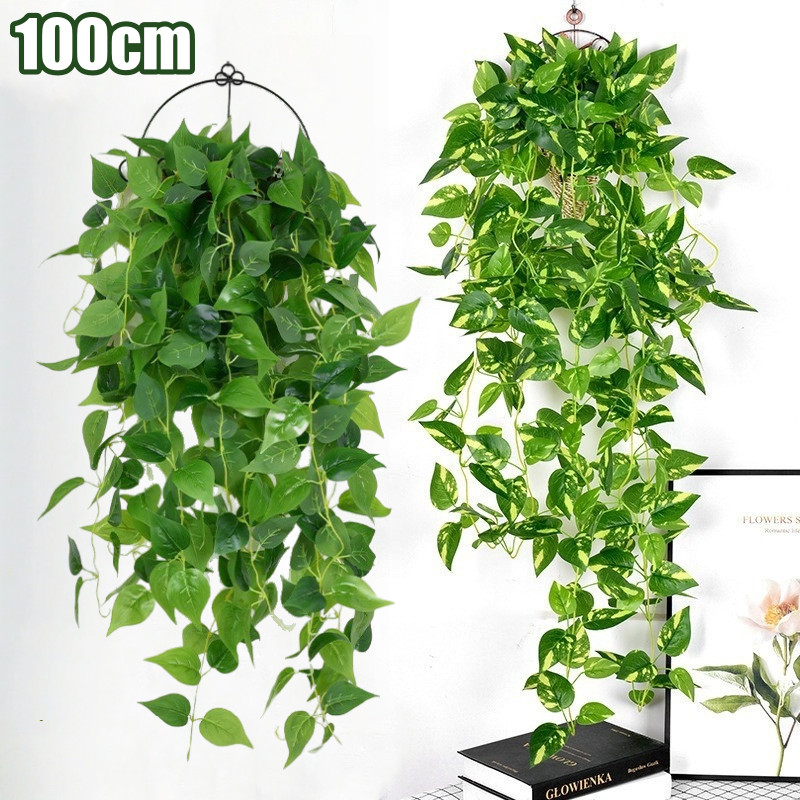 Keranixy พืชที่ติดผนังจำลอง ต้นไม้ปลอม 100cm เถาวัลย์หญ้าเทียม ตกแต่งกลางแจ้ง ตกแต่งห้อง ของแต่งบ้าน ราคา 85 บาท*ส่งฟรี