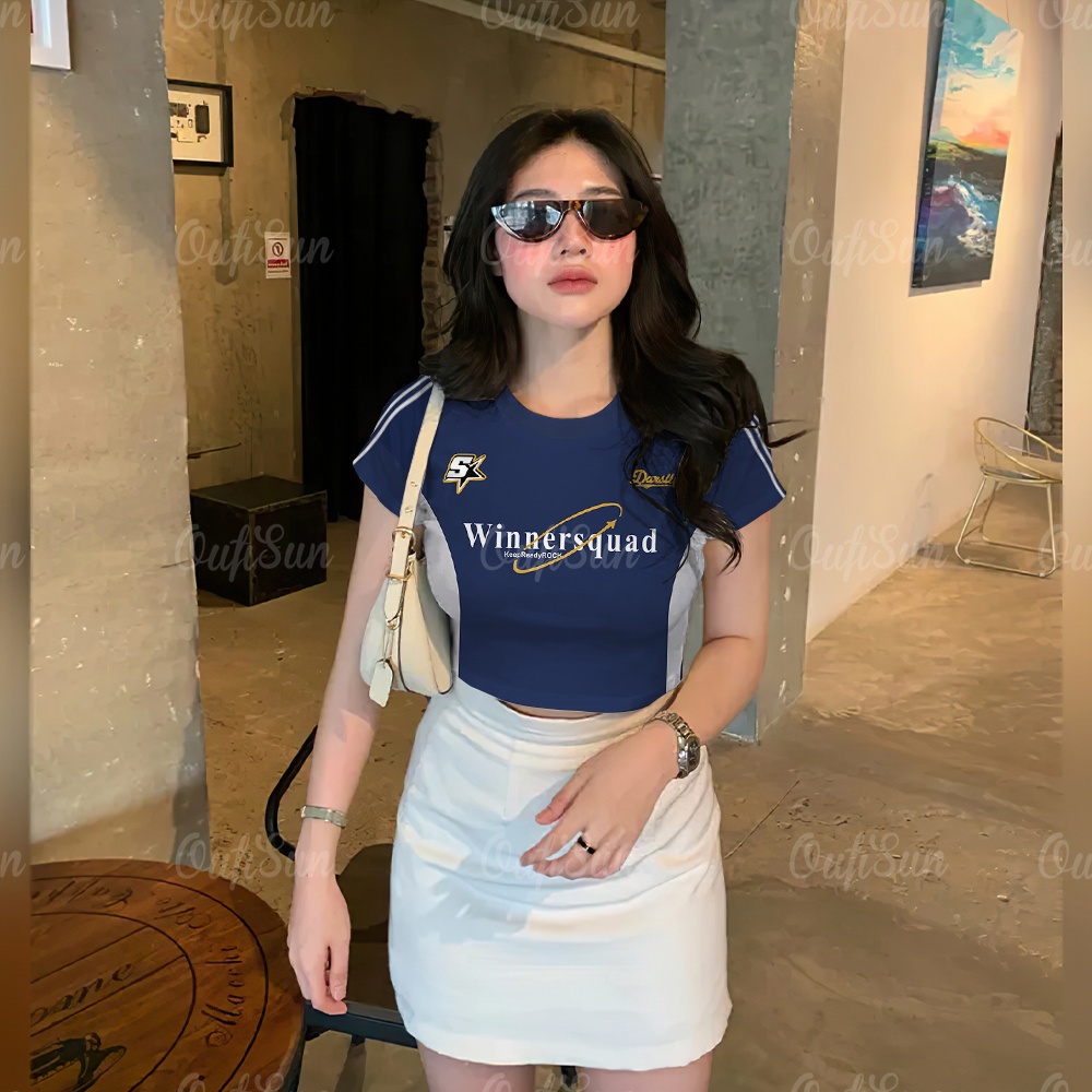 Áo thun đường phố Mỹ dành cho nữ In hình ngôi sao màu-Blocking Áo thun ngắn tay nữ mùa hè dáng rộng 