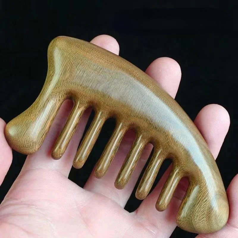 Natural Green Sandalwood Wide Tooth Hair Comb, Anti-Static Scalp Massage Wooden Comb For Men Women Gift
_maomaolike.com