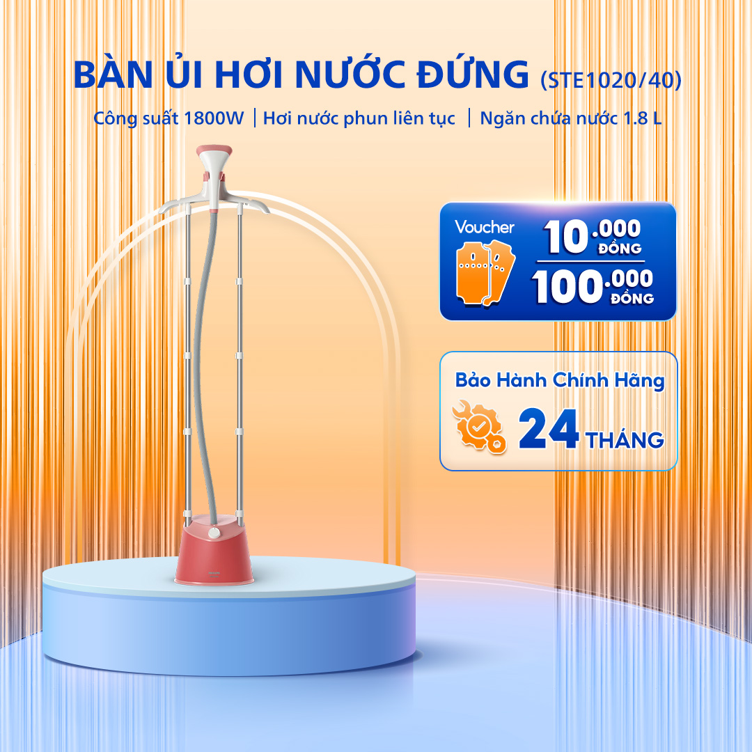 Bàn Ủi Hơi Nước Đứng PHILIPS STE1020/40 - Công Suất 1800W - 3 Mức Điều Chỉnh - Bảo Hành 24 Tháng