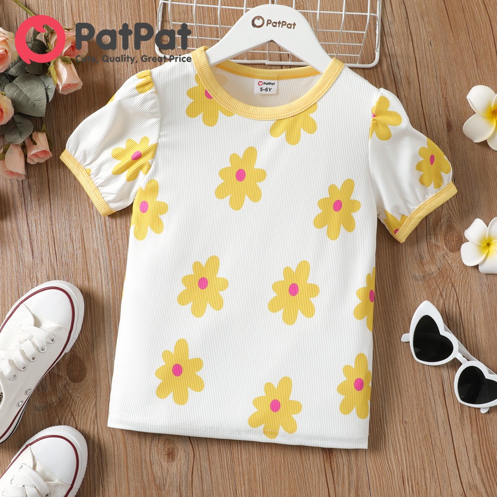 PatPat Kid Girl Allover Flower Print Short-sleeve Tee