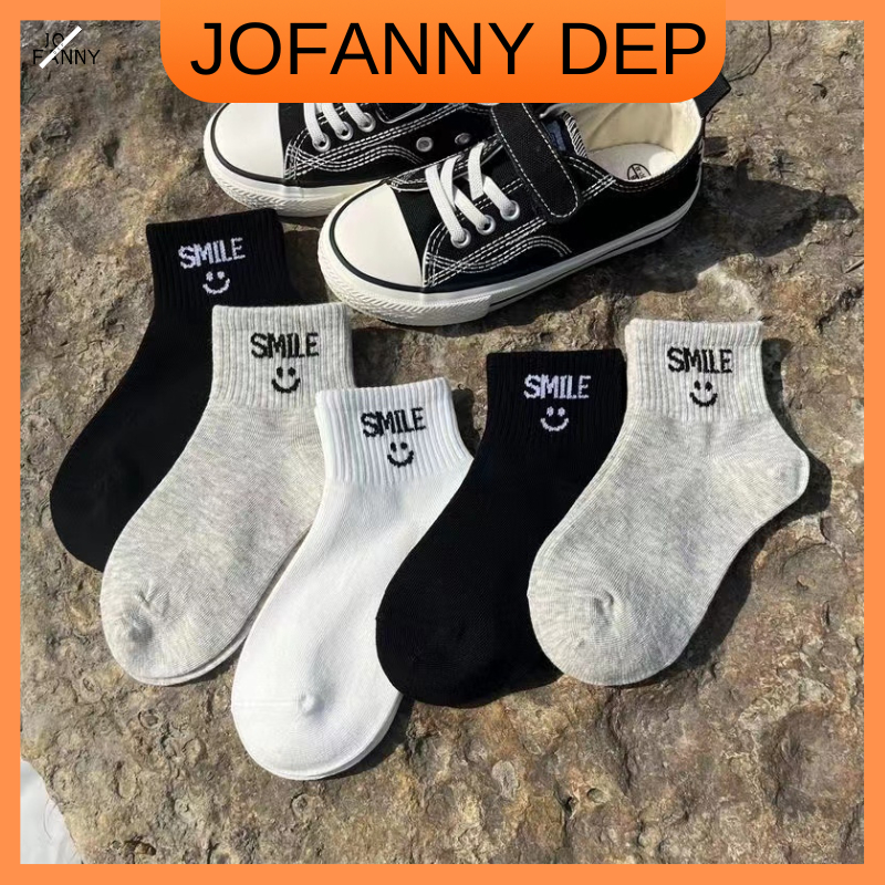 JOFANNY Vớ trẻ em hình mặt cười xám trắng đen dễ thương Thích hợp cho trẻ từ 3-6 tuổi