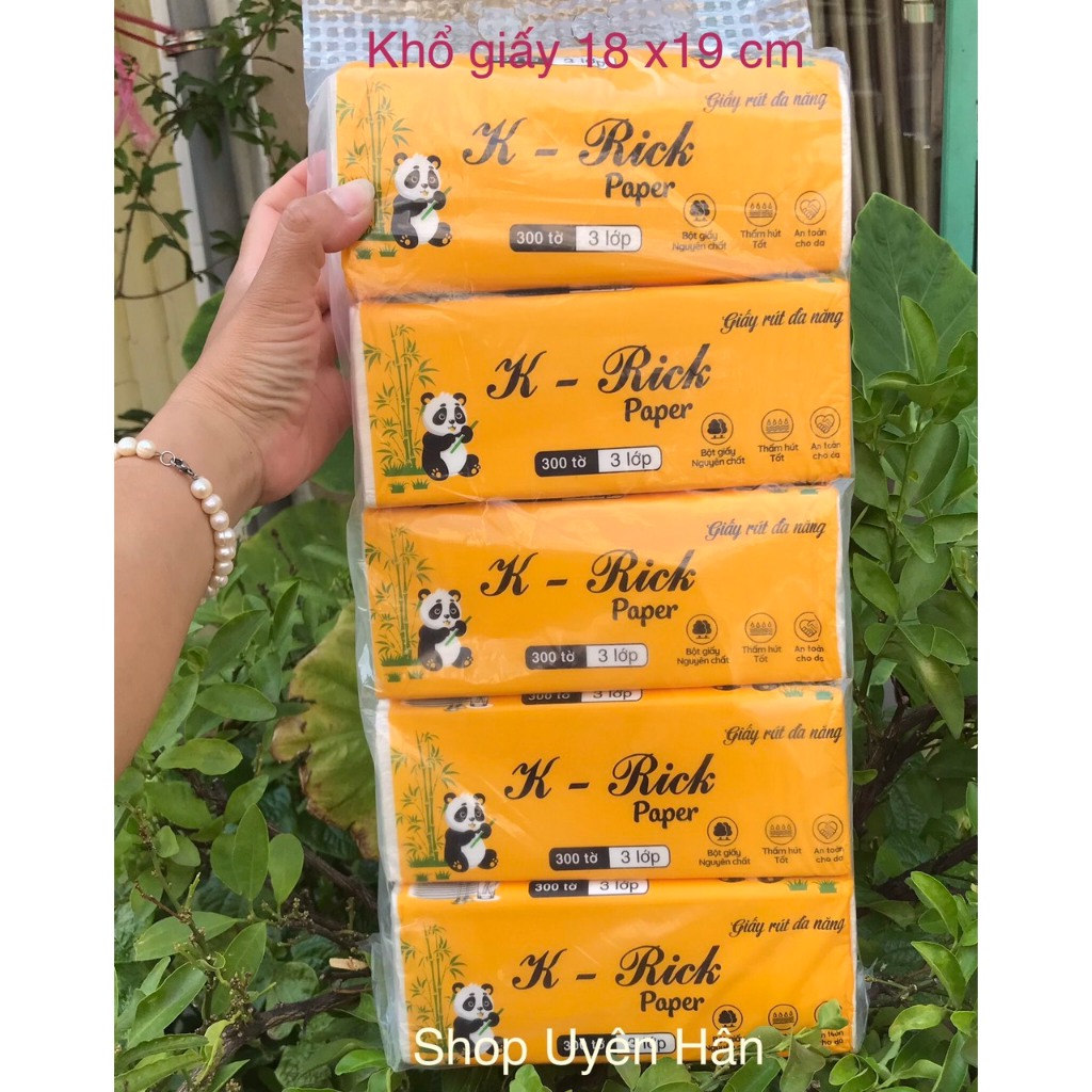 5 gói -Khăn giấy rút gấu trúc cao cấp K- Rick 3 lớp mềm, mịn, không bụi giấy
