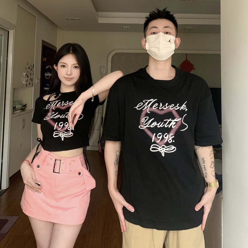 ~ đồ đôi  Áo Thun Ngắn Tay Trễ Vai Phối Dây Rút Thời Trang Mùa Hè 2023 croptop