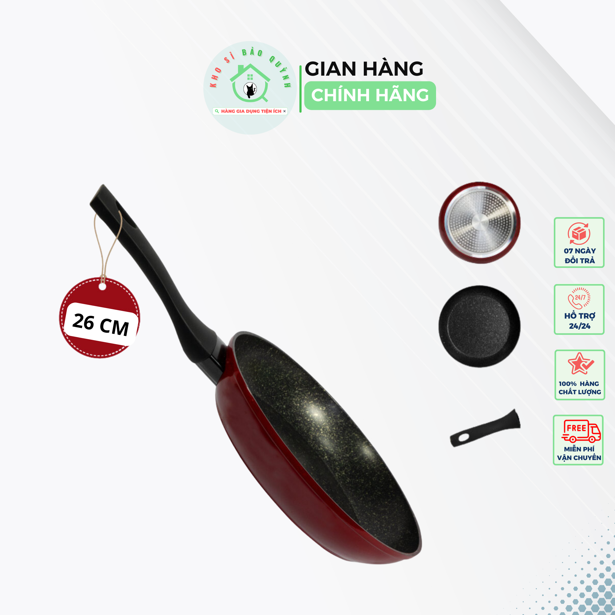 Chảo đá hoa cương đáy từ Sunhouse SFP26B - Chảo vân đá SunhousBe, Chảo đáy từ Sunhouse, Chảo chống dính siêu bền, Size 26cm, sử dụng mọi loại bếp