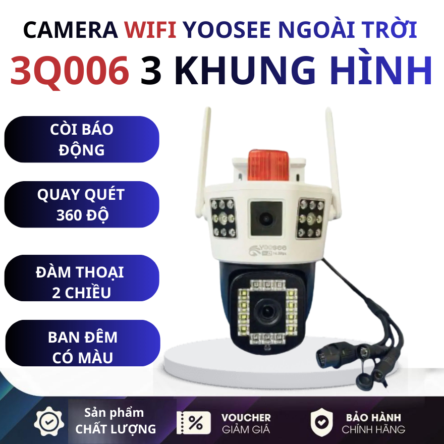 [3Q006]Camera Wifi ngoài trời Yoosee 3Q006 15MP SIÊU NÉT Xem 3 khung hình, Đàm thoại 2 chiều, báo động, xem màu đêm