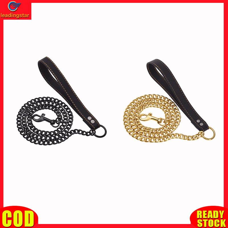 LeadingStar RC Authentic Chain Leash With Leather Handle Heavy