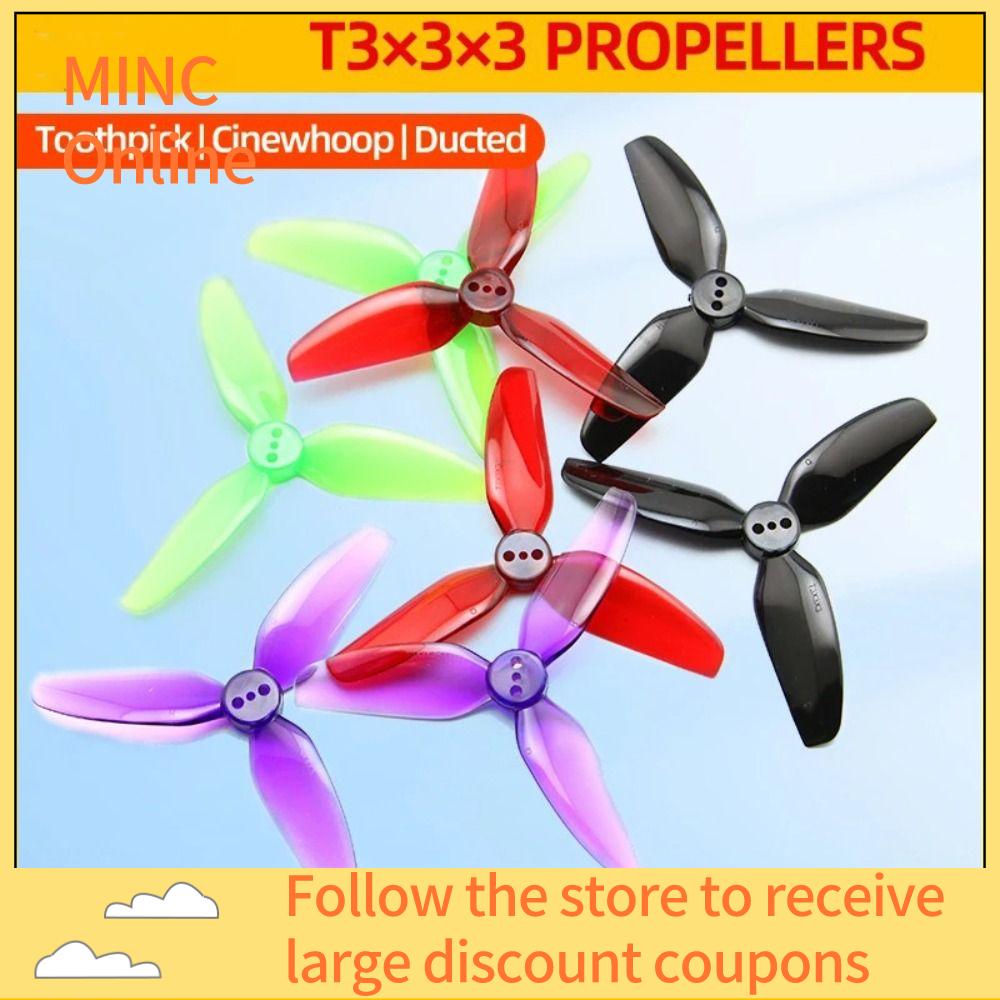 MINC ONLINE 2Pairs PC Cánh quạt Prop t3x3x3 3 lưỡi Chống rơi Cánh quạt tiến và lùi Bền 3inch Đạo cụ 