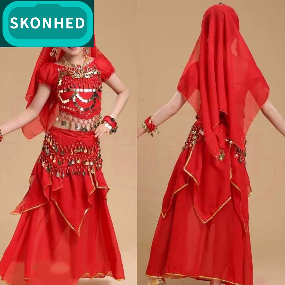 ของเล่นและโมเดลสะสม SKONHED ชุดเดรสเจ้าหญิง ชุดเครื่องแต่งกายเต้นรำ สีสันสดใส ผ้าโพกศีรษะ ชุดระบำหน้าท้อง สะดวกสบายสบายๆ การออกแบบแฟชั่น เสื้อผ้าเด็กหญิงอินเดีย เด็กๆเด็กๆ