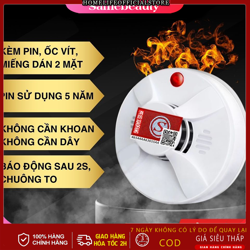 Chuông báo cháy báo khói không dây ,báo cháy tự động cảm biến khói dùng pin độ nhạy cao,còi báo cháy độc lập