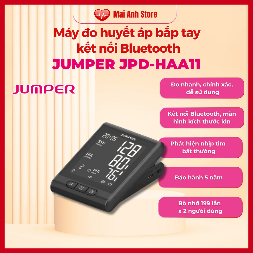 (CÓ GIỌNG NÓI) Máy đo huyết áp bắp tay điện tử kết nối Bluetooth Jumper JPD-HAA11 - Bảo hành 5 năm