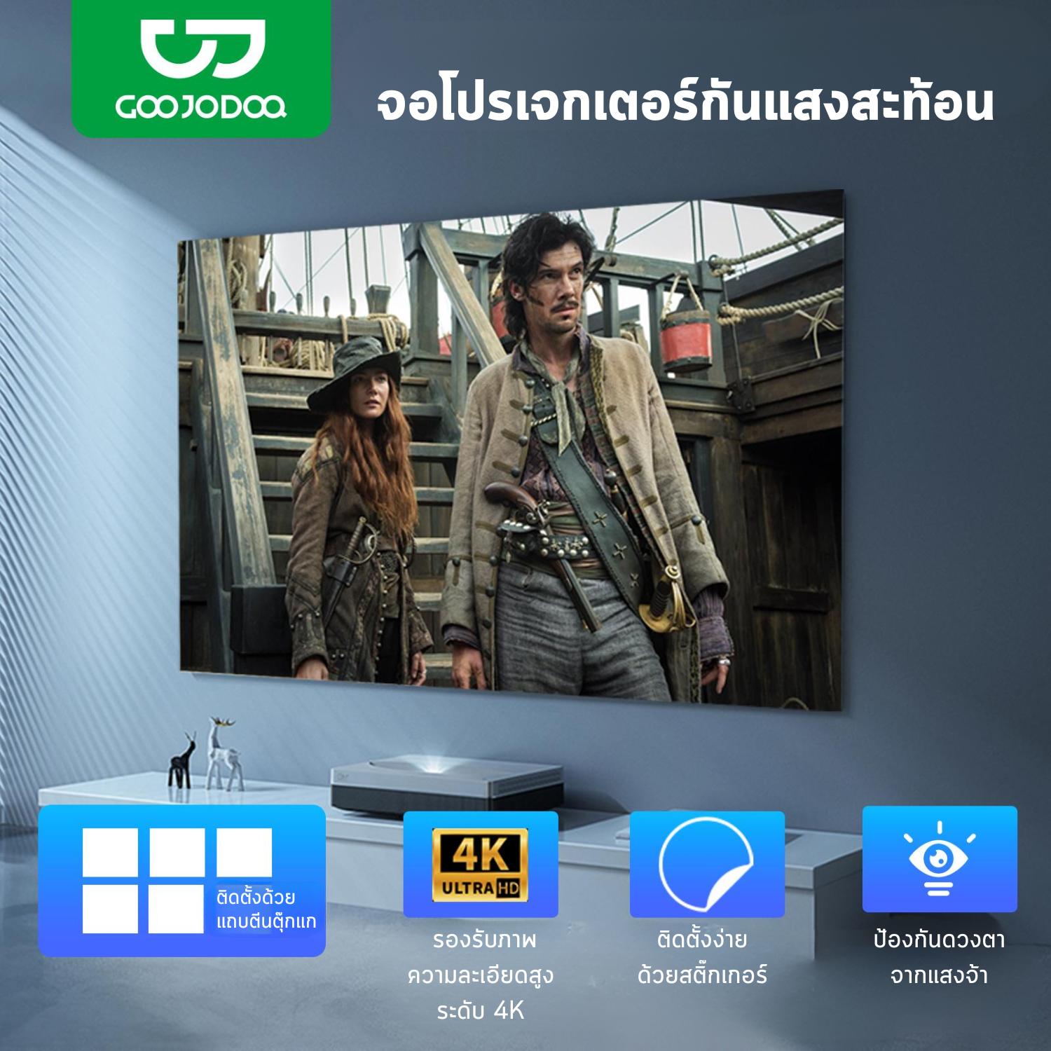 GOOJODOQ จอสําหรับฉายโปรเจคเตอร์แบบแปะผนัง ป้องกันแสงรบกวน anti light screen 80-100นิ้ว พกพาง่าย ใช้ได้ทั้งห้องสว่างและห้องมืด หรือกลางแจ้ง ป้องกันแสงรบกวนช่วยเพิ่มความชัดของภาพฉาย รองรับความละเอียด 2K/4K ราคา 169 บาท*ส่งฟรี