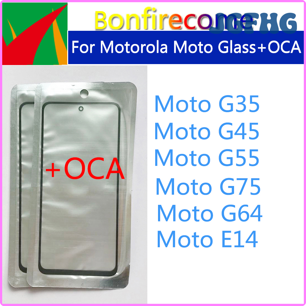 DGFBN New 10Pcs\Lot For Motorola Moto G75 G35 E14 G55 G45 G64 LCD Touch Screen Panel Front Outer Glass Lens With OCA Glue Replacement REGFD