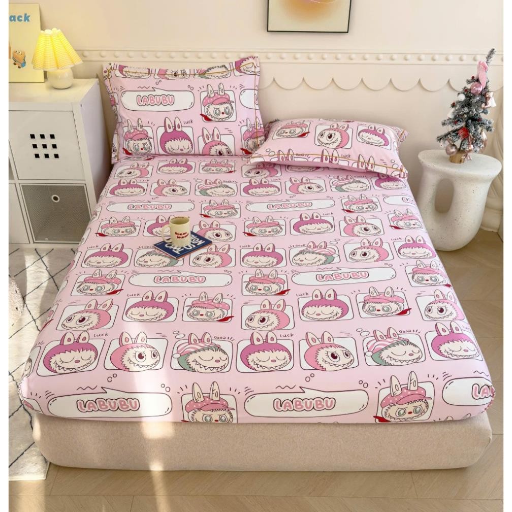 Bộ ga gối phi lụa capybara và labubu set chăn ga lụa mùa hè mẫu mới nhất chăn trần bông mỏng và ga