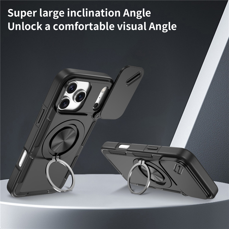 Phone Case For Iphone With Slide Camera Cover Ring Stand Armour_voghion.com