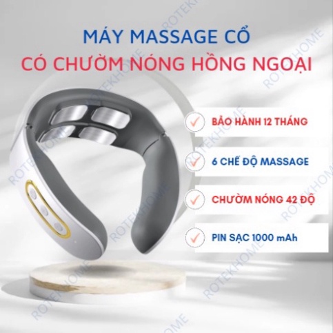 Máy mage cổ vai gáy cao cấp CHƯỜM NÓNG HỒNG NGOẠI 42 độ C - 4 đầu tiếp xúc, 6 chế độ mat xa