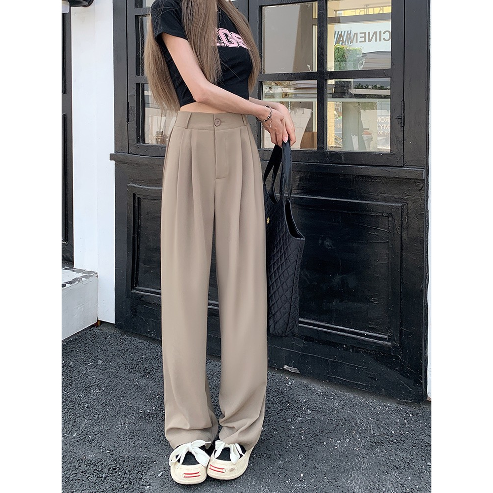  Quần tây ống suông rộng nữ vải ruby gold hàn cao cấp lưng cao trên rốn che khuyết điểm giúp chân thẳng dài mã 098 