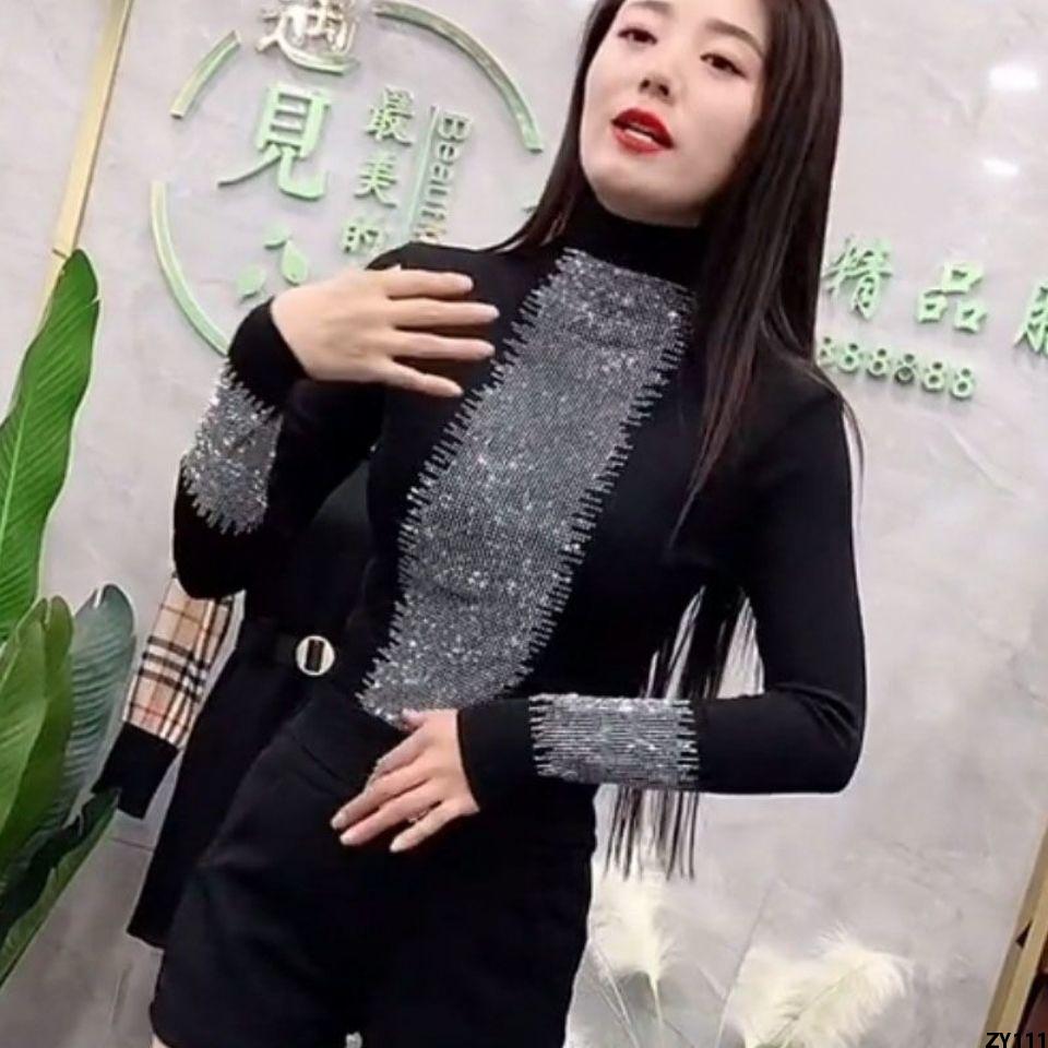 Áo Sơ Mi Dài Tay Mỏng Mặc Trong Co Giãn Ôm Sát Nhiệt Độ Cao 2023 Áo Cao Dễ Phối Cổ Cao Kim Cương Mùa Thu Mẫu Mới Thời Trang