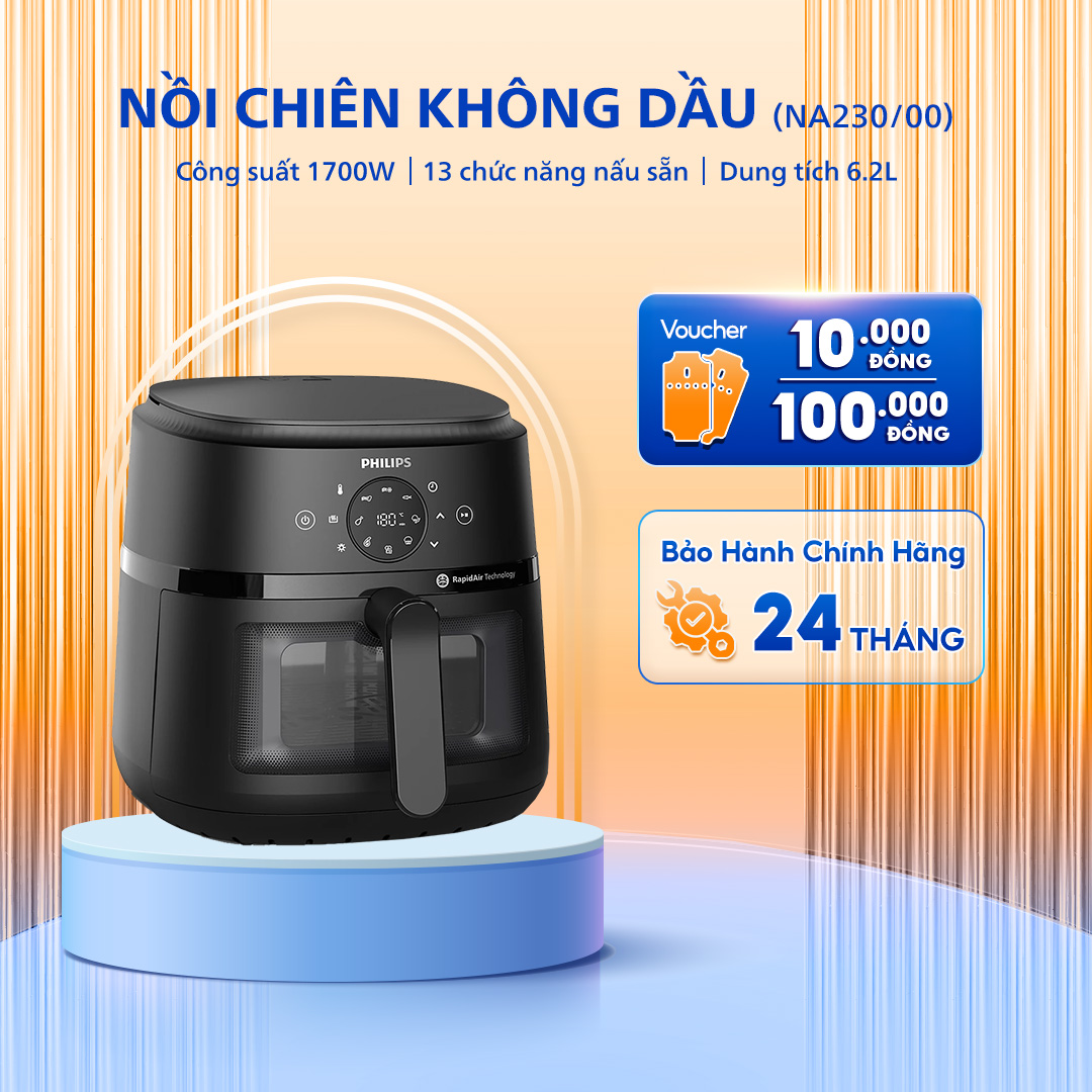 Nồi Chiên Không Dầu PHILIPS NA230/00, Dung Tích 6.2 L, 13 Chức Năng Nấu - Bảo Hành 24 Tháng